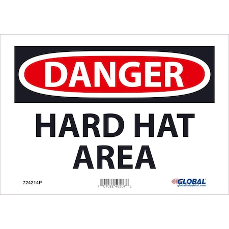 Global Industrial Danger Hard Hat Area, 7x10, Pressure Sensitive Vinyl 724214P